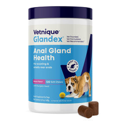 Friandises Vetnique Glandex au bacon dans emballage attrayant.