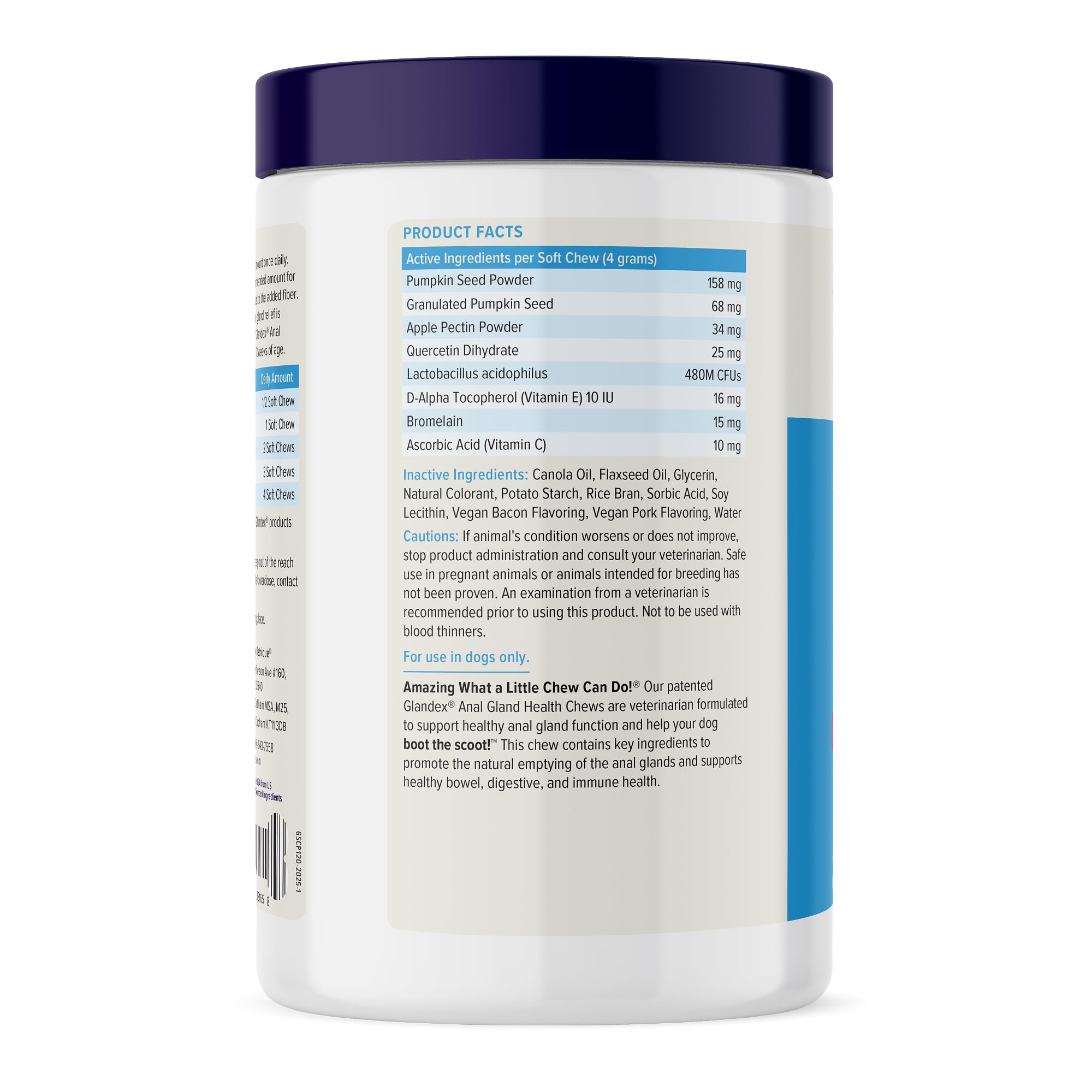 Ingrédients Glandex Vetnique: fibres, enzymes et probiotiques.