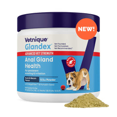 Vetnique Glandex, poudre fibre-glandes-anales-canard-bacon: soutien digestif potentiel.