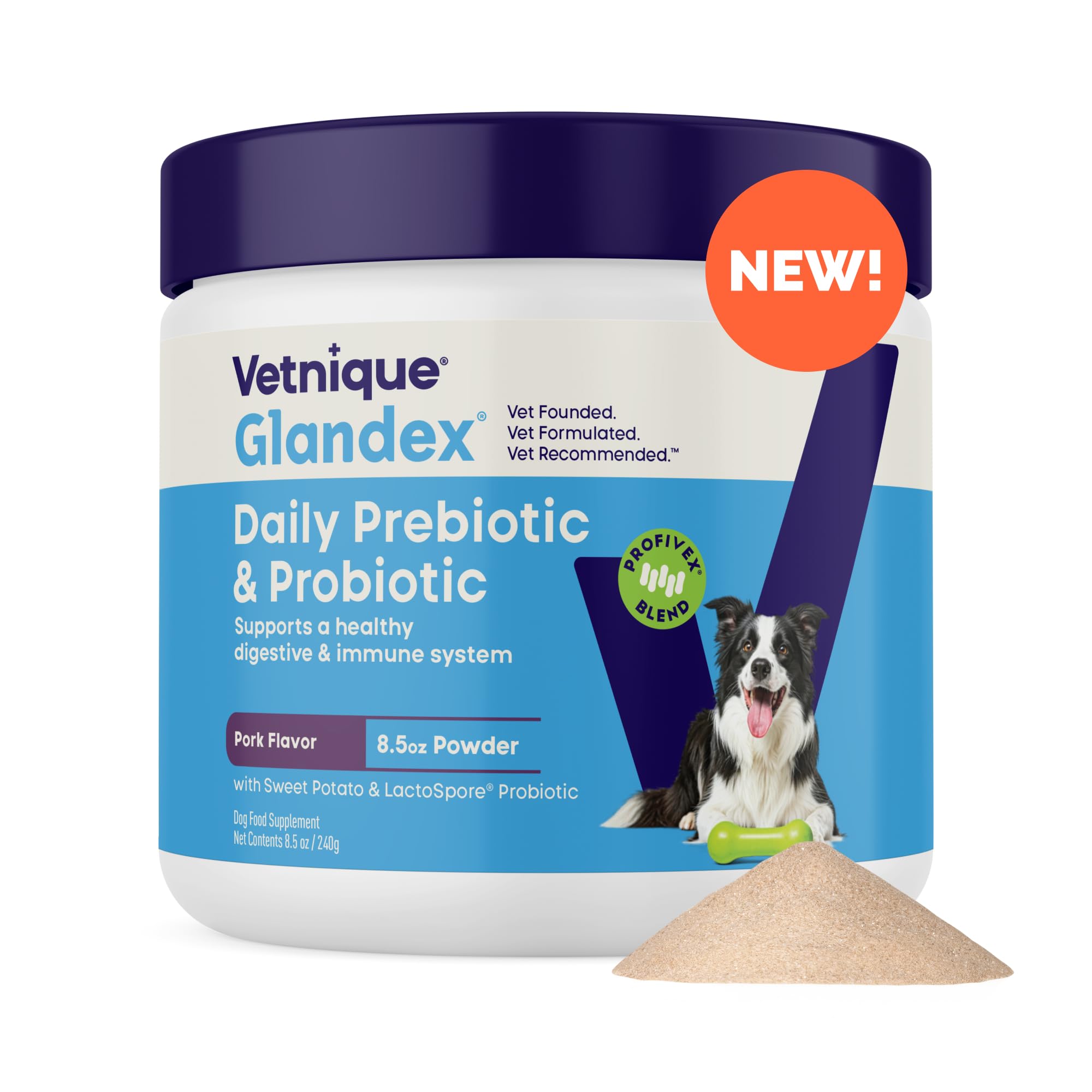 Glandex en poudre probiotiques pour chiens au porc, favorise l'équilibre digestif.