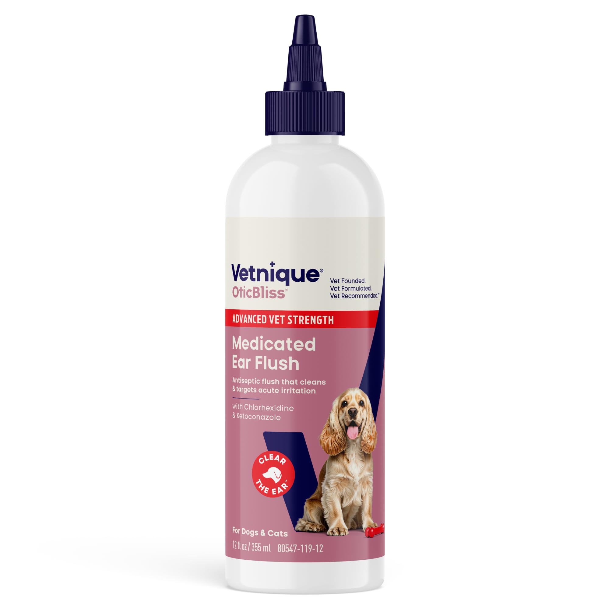 Vetnique Oticbliss bouteille 12oz prête au nettoyage des oreilles chiens et chats