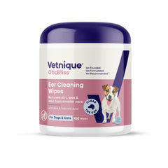 Lingettes Oticbliss Vetnique pour nettoyer les oreilles des chiens et chats, usage pratique.
