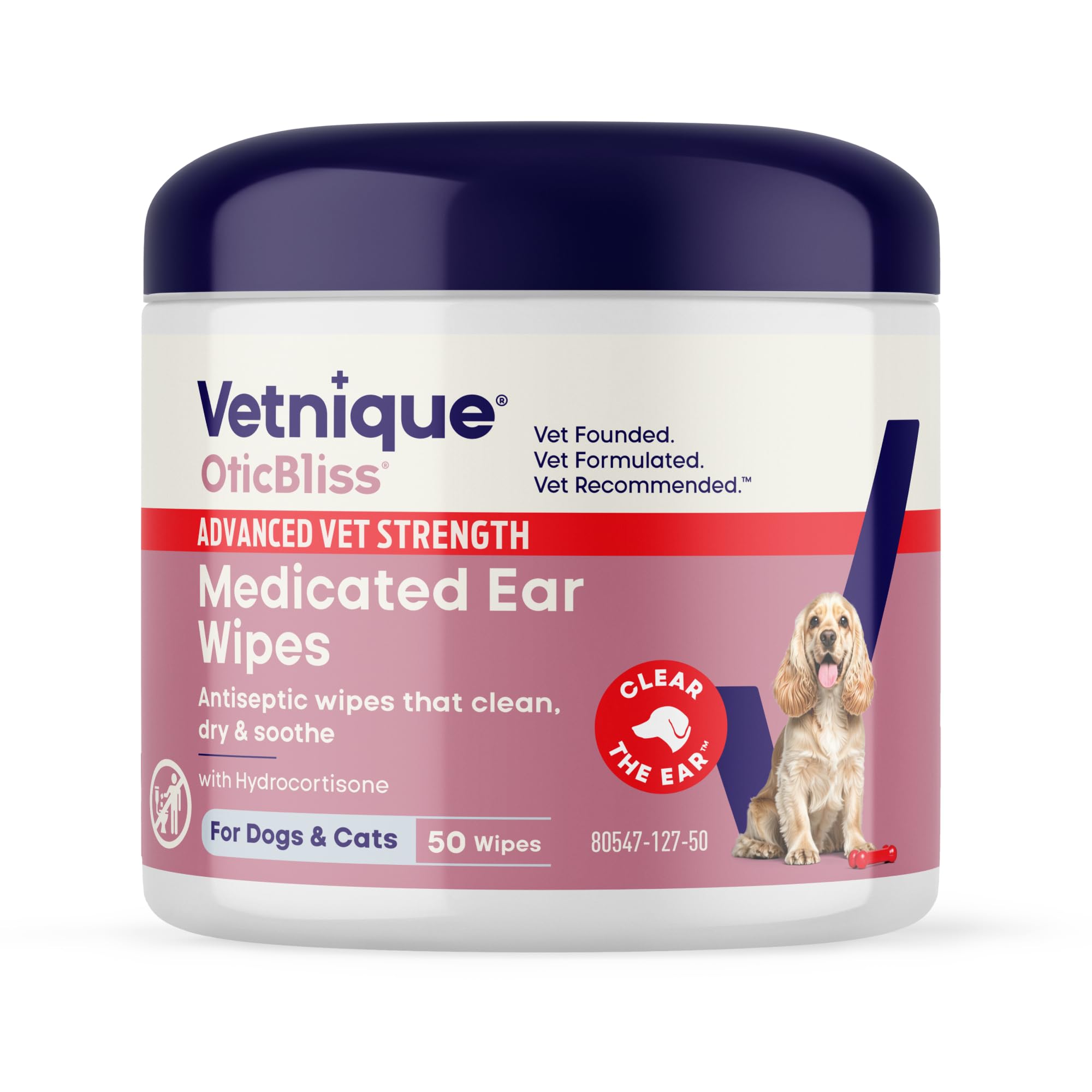 Vetnique Oticbliss lingettes oreilles chien, nettoyage en douceur et rafraîchissement.