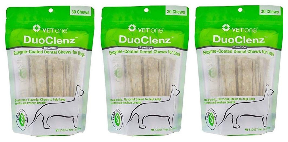 Friandises VetOne Duoclenz en emballage pratique, sans additifs pour chiens.