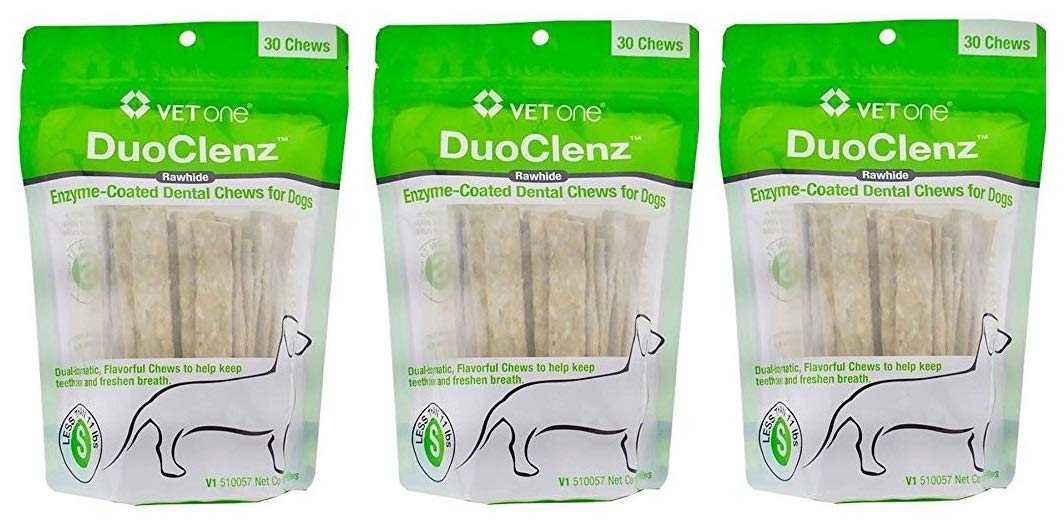 Friandises VetOne Duoclenz en emballage pratique, sans additifs pour chiens.