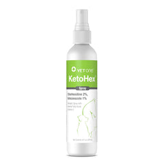 Vet One Ketohex Spray montre la bouteille pratique pour une application ciblée et contrôlée.