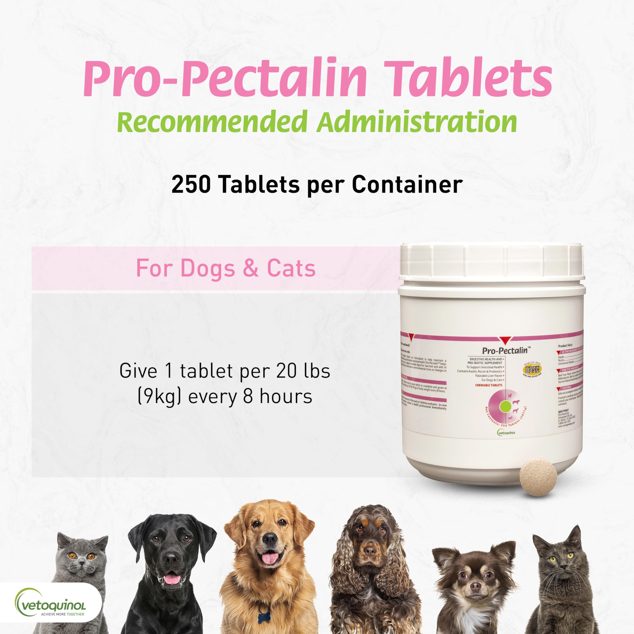 Boîte Pro-Pectalin présentant 250 comprimés pour chiens et chats.