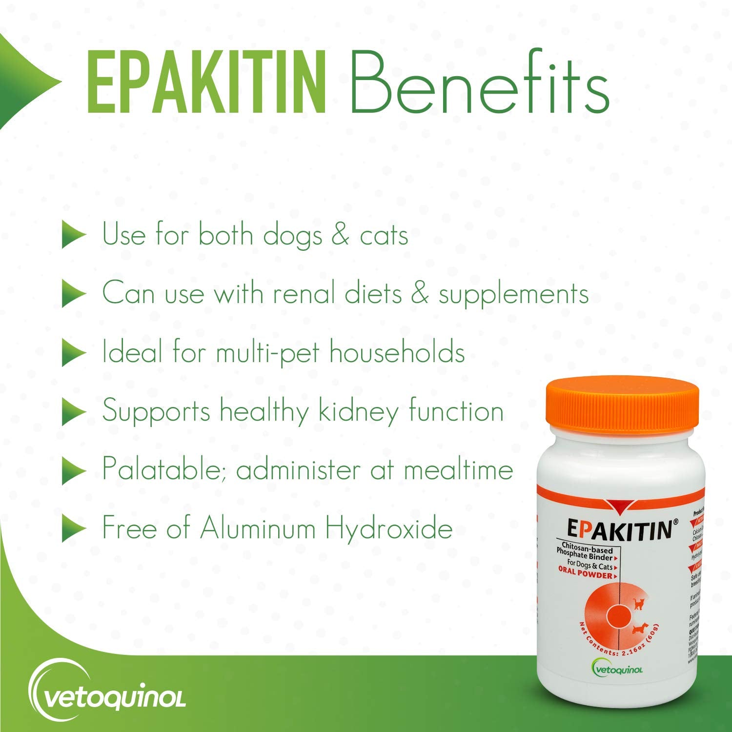 Epakitin en flacon et poudre pour le chien, soutien potentiel rénal.