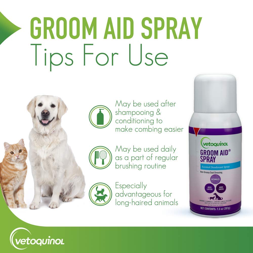 Vetoquinol Groom-Aid Detangler: après-shampoing, parfume légèrement et facilite le soin.