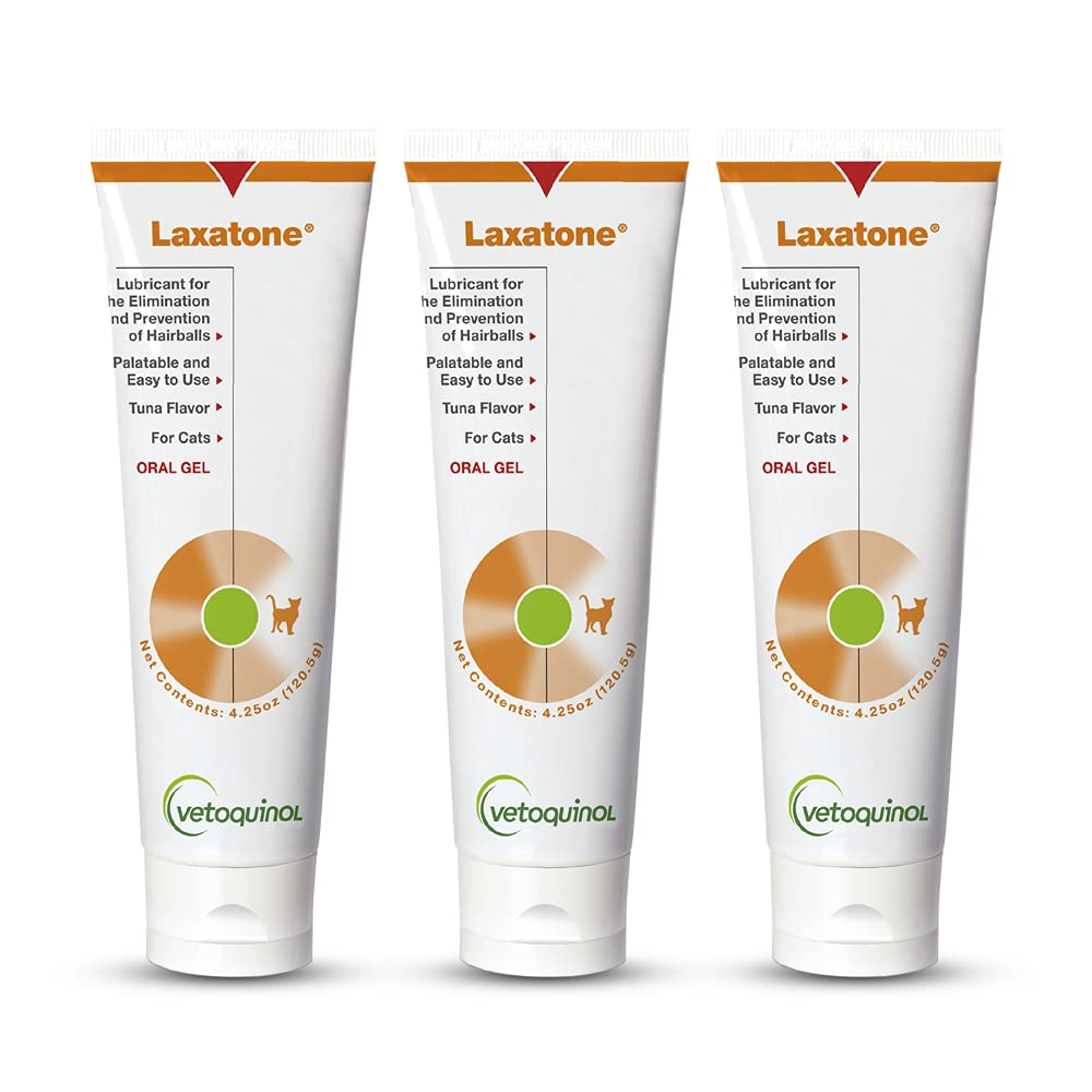 Photo du pack Laxatone Vetoquinol trois bouteilles au goût thon pour les poils.