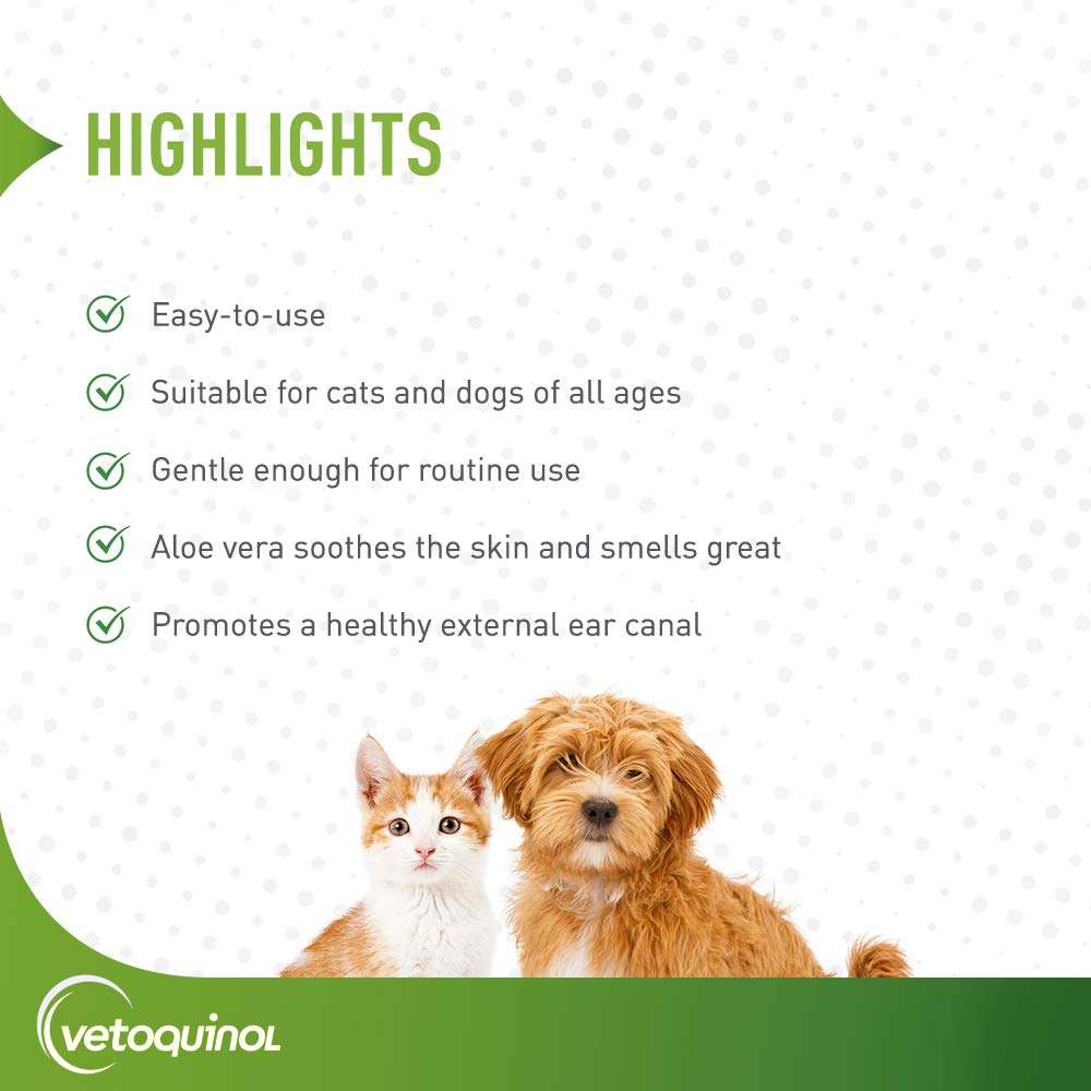 Vetoquinol oreilles propres exterieures chien et chat, nettoyage des surfaces externes.
