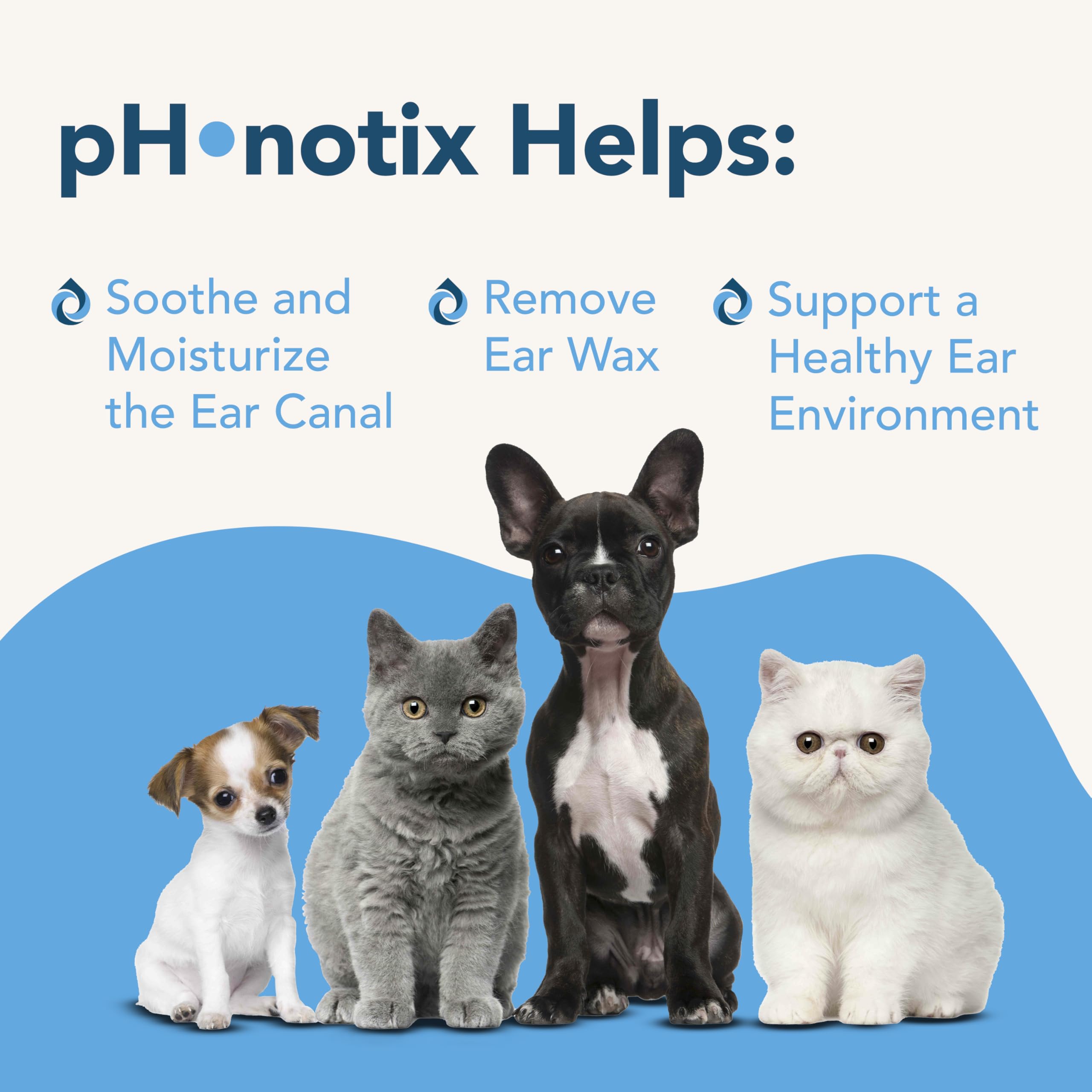 Vetoquinol pH•notix: gouttes en action pour nettoyer délicatement les oreilles.