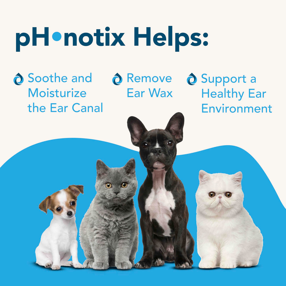 Vetoquinol pH•notix: gouttes en action pour nettoyer délicatement les oreilles.