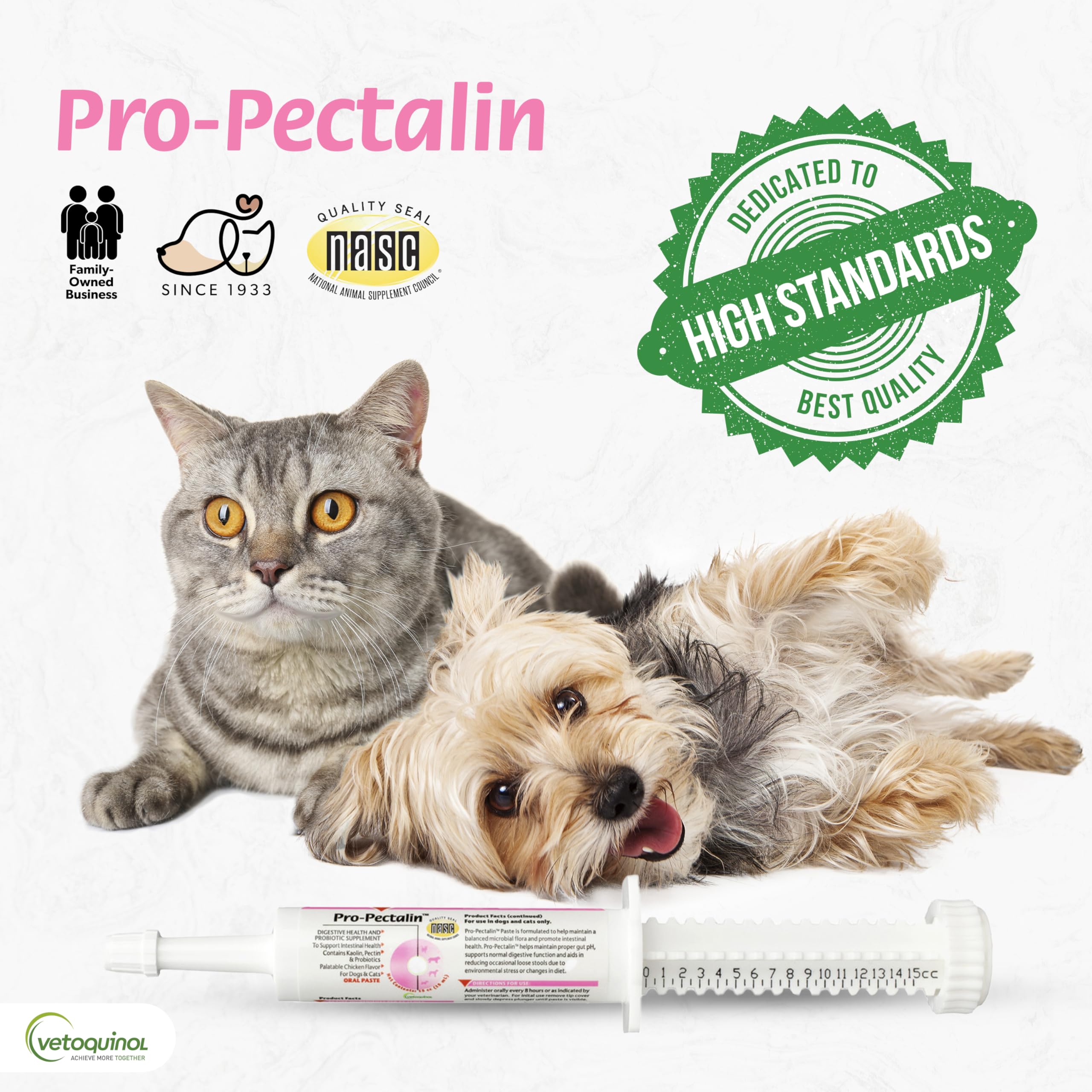 Vetoquinol Pro-Pectalin bien-etre-intestinal, évoque un confort potentiel après changement de régime.