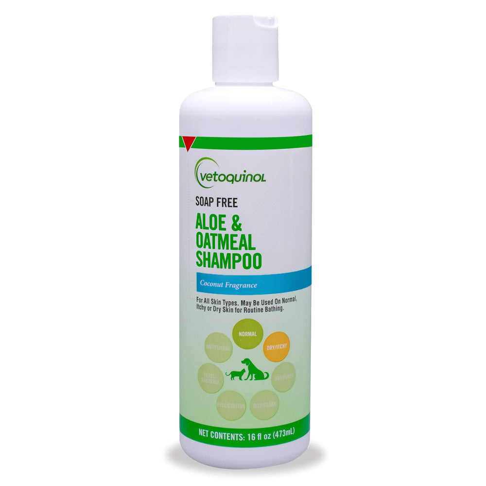 Shampoing Vetoquinol Aloe et Avoine en bouteille, hydratation douce du pelage.