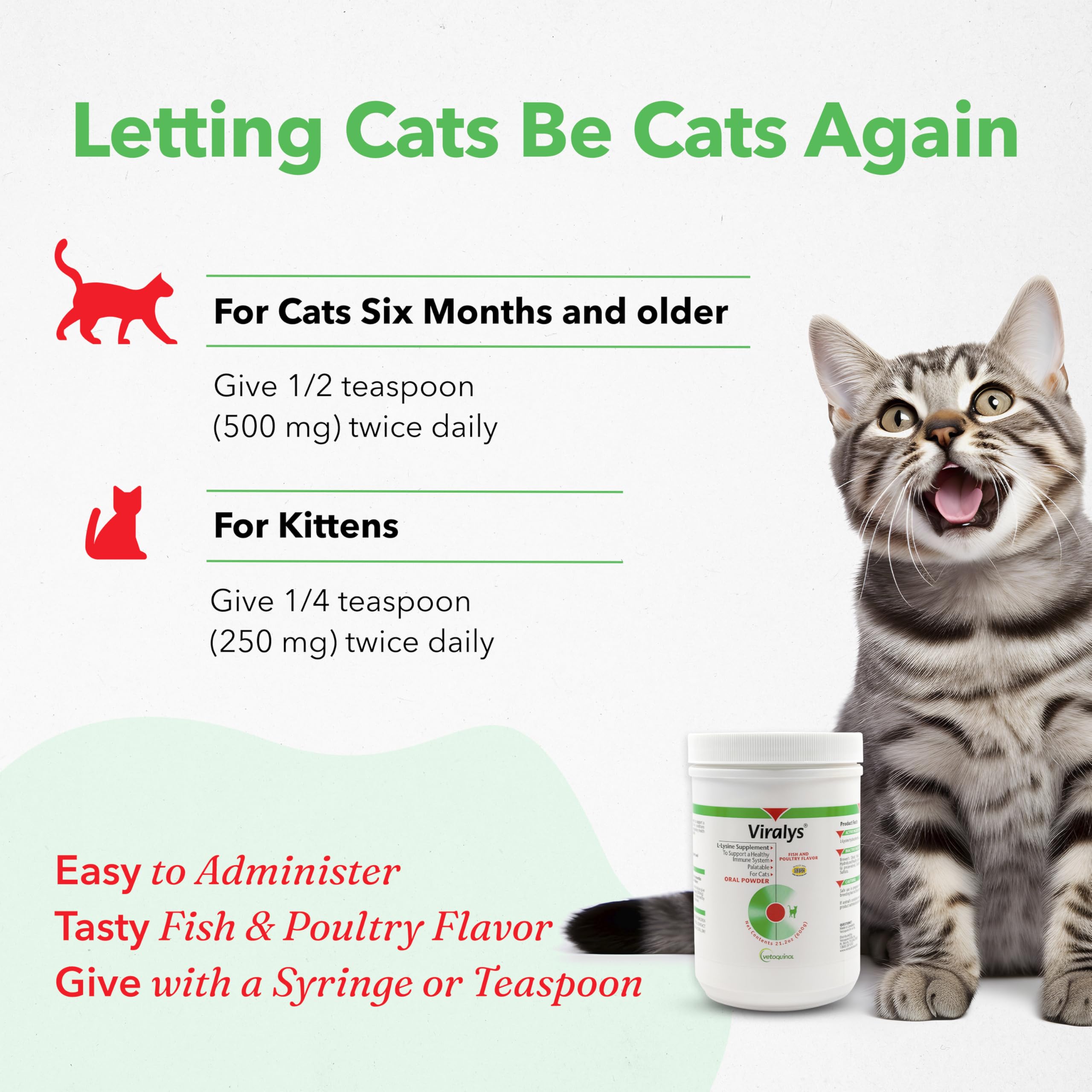 Poudre Lysine Viralys, soutien potentiel pour la santé oculaire des chats et chatons.