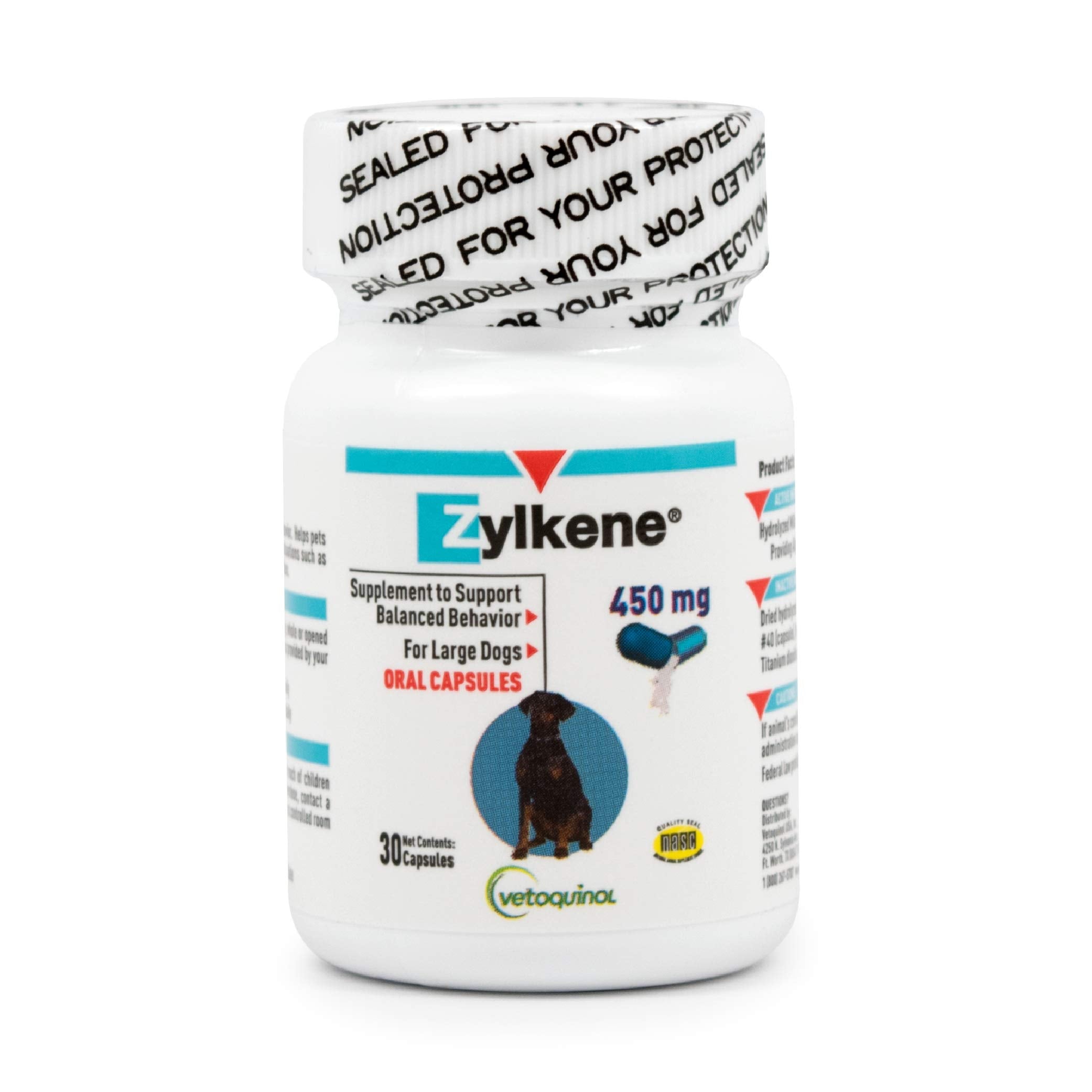 Zylkene de Vetoquinol, bouteille calme pour chien grand format, soutien quotidien.