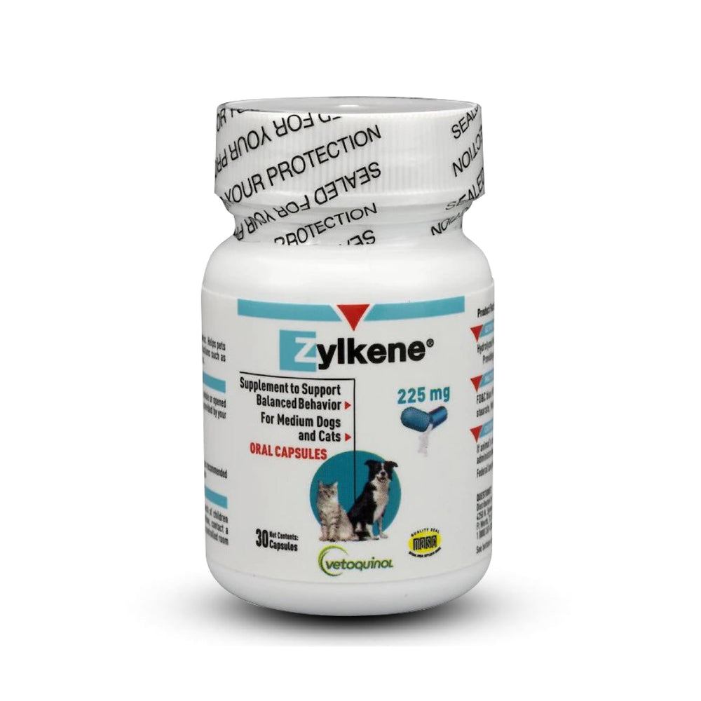 Flacon Zylkene de Vetoquinol pour chien moyen, favorise le calme.