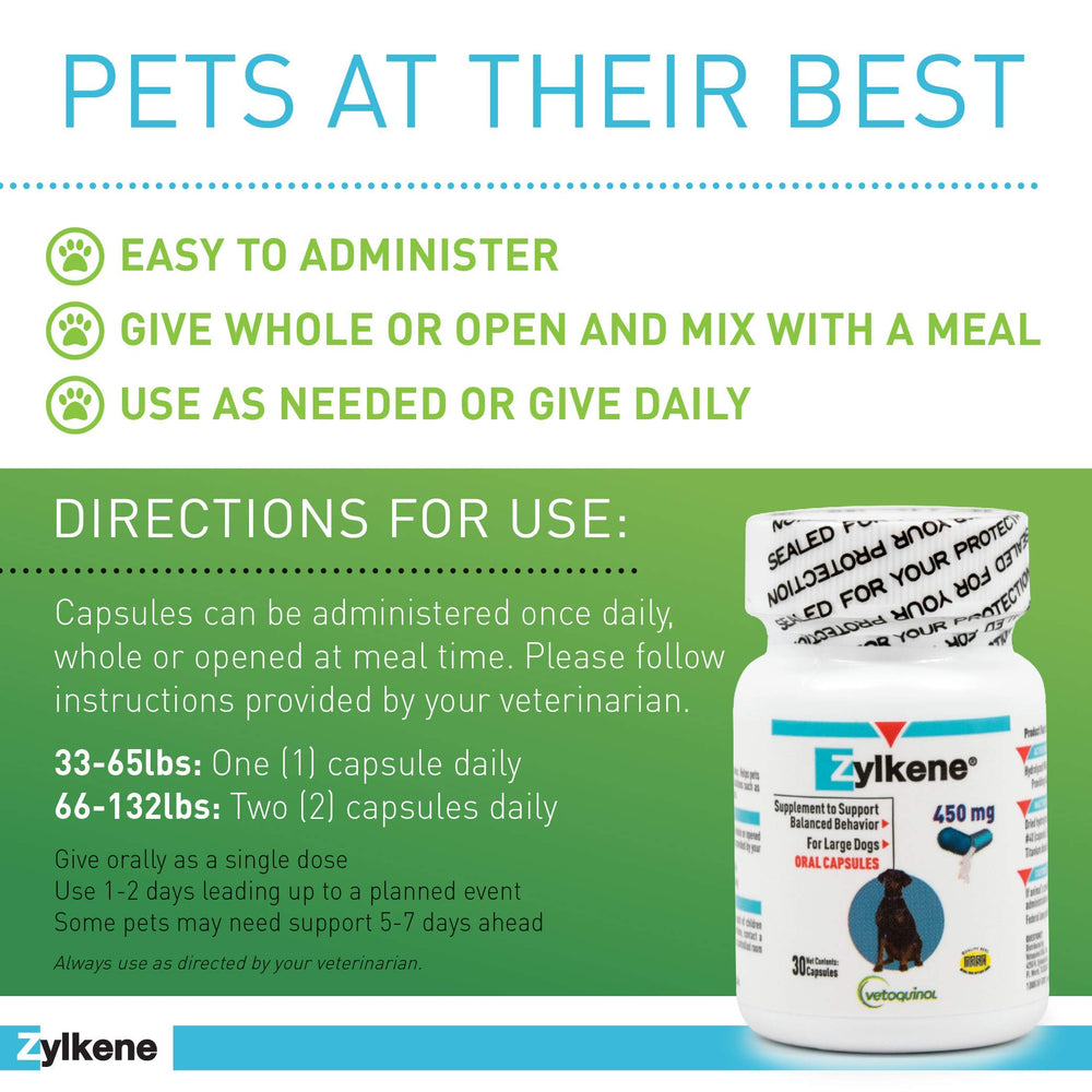 Capsules Zylkene de Vetoquinol, calme sans somnolence pour chiens.