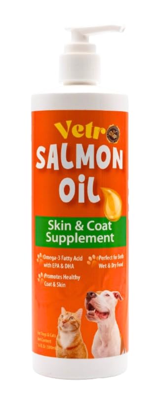 Vetr bouteille huile saumon norvegien pour chiens et chats, soutien peau et pelage.