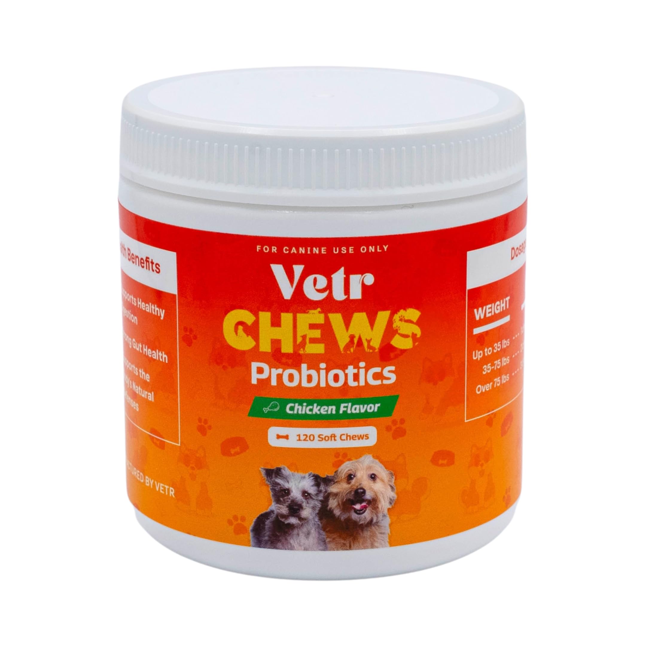 Boîte Vetr friandises probiotiques pour chien, bouchées molles faciles à administrer.
