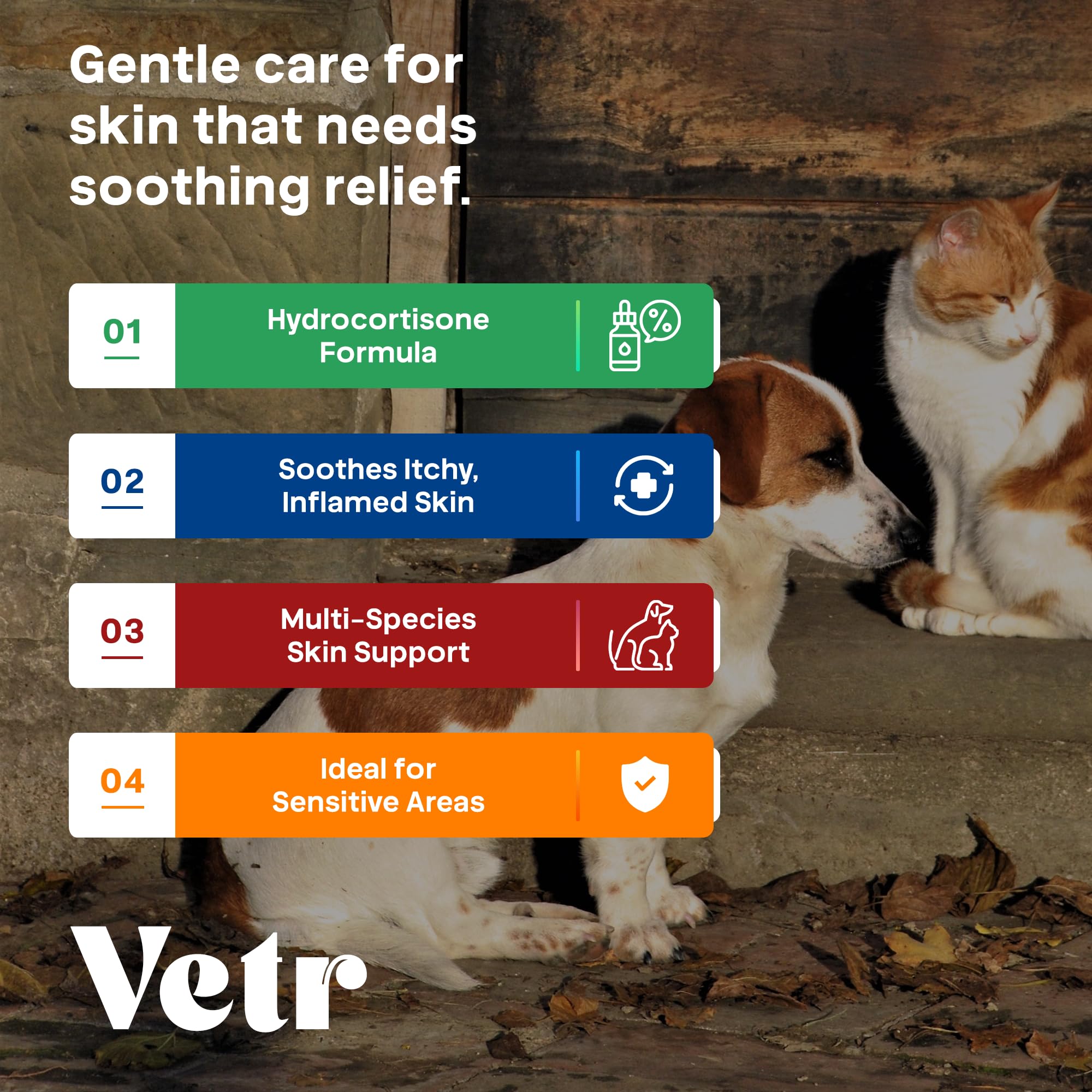 Hydrocortisone 1% dans Vetr Skin Relief pour support ciblé