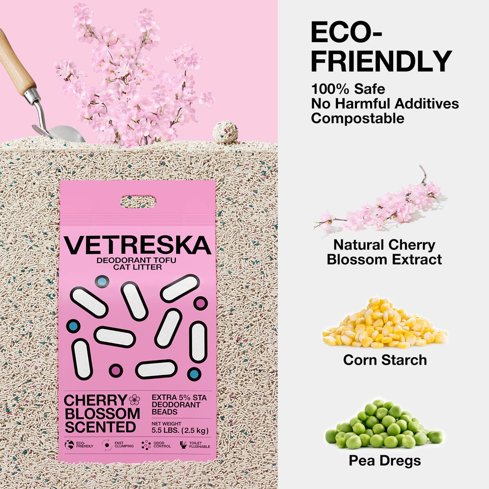 Litière Vetreska Cherry Blossom Tofu se dissout dans l'eau pour évacuation simple