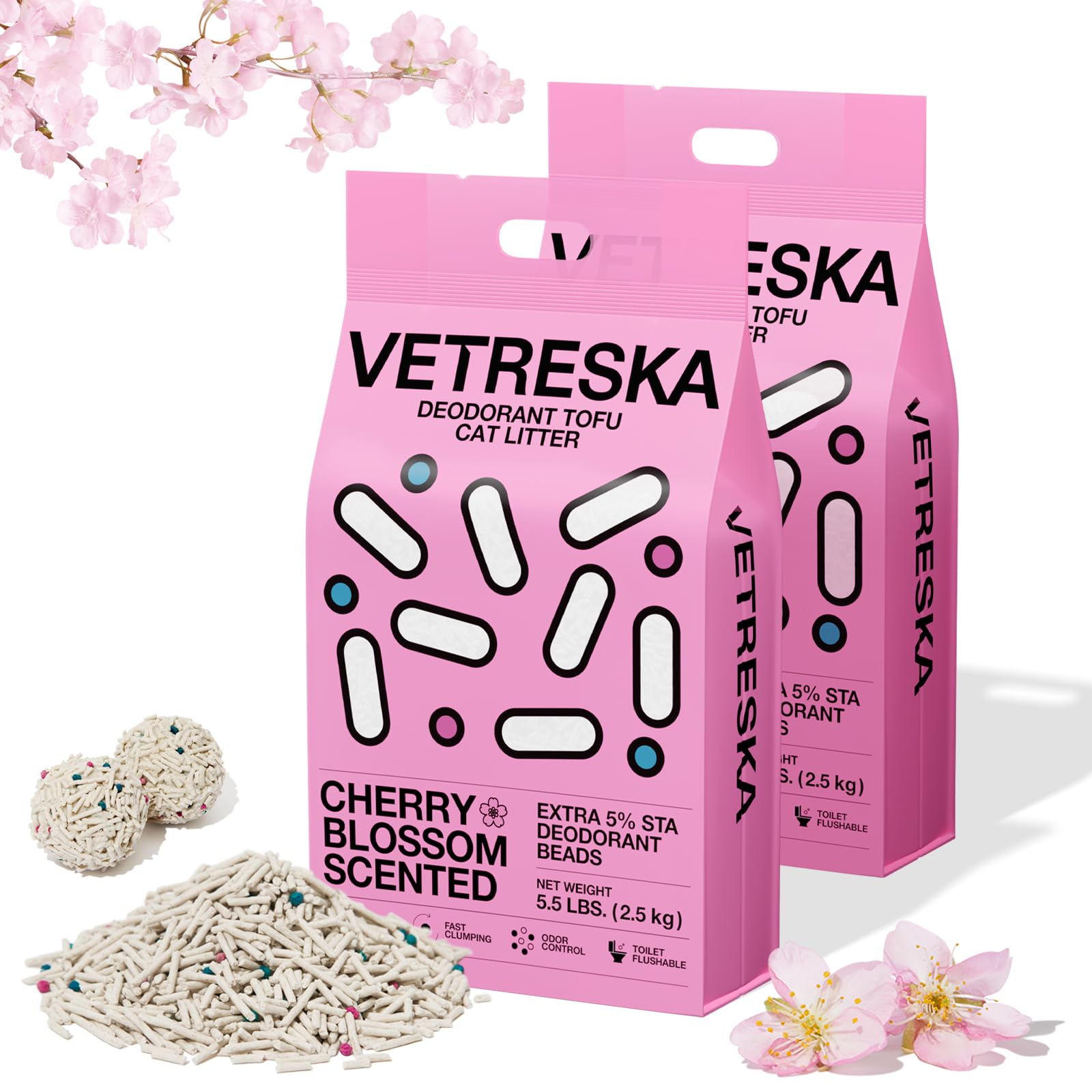 Emballage pratique Vetreska Cherry Blossom Tofu Litière pour rangement