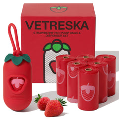 Distributeur Vetreska avec sacs parfum fraise, pratique pour promenades