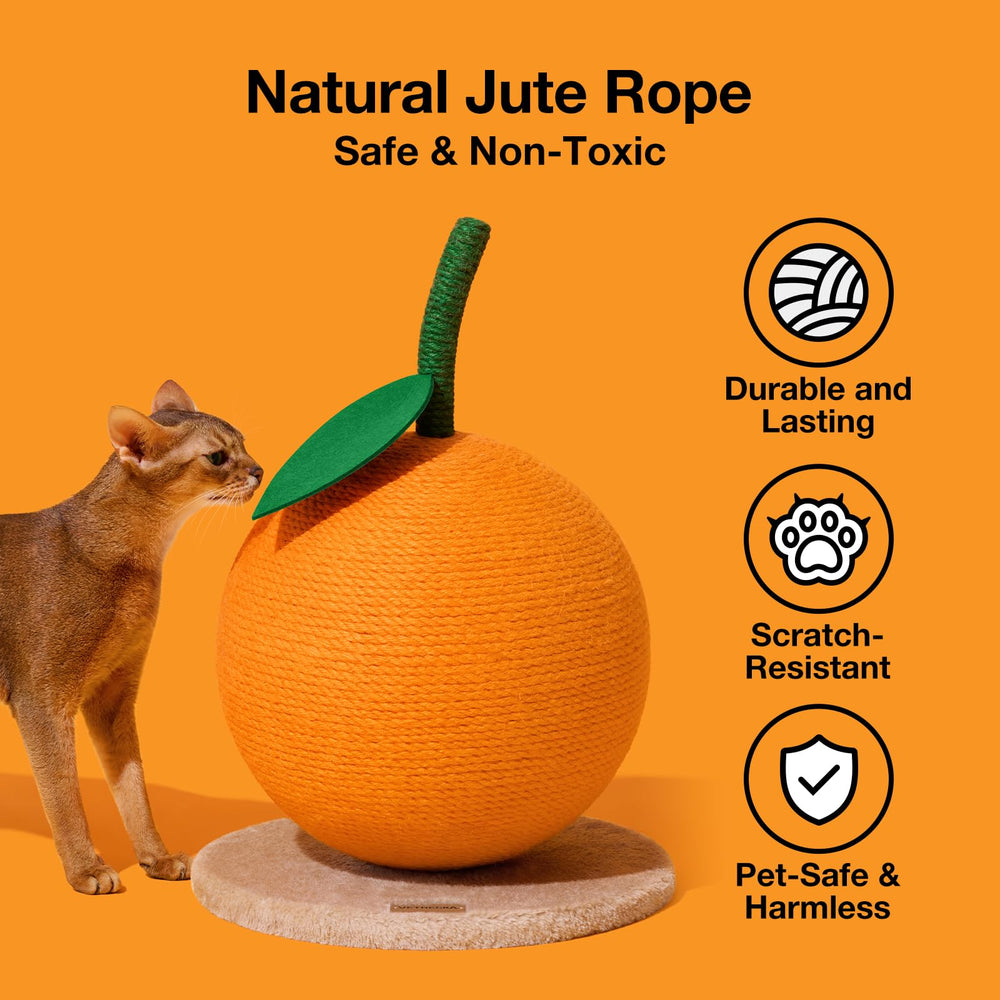Vetreska grattoir-boule-jute-orange, boule en corde naturelle pour jeux et stimulation.