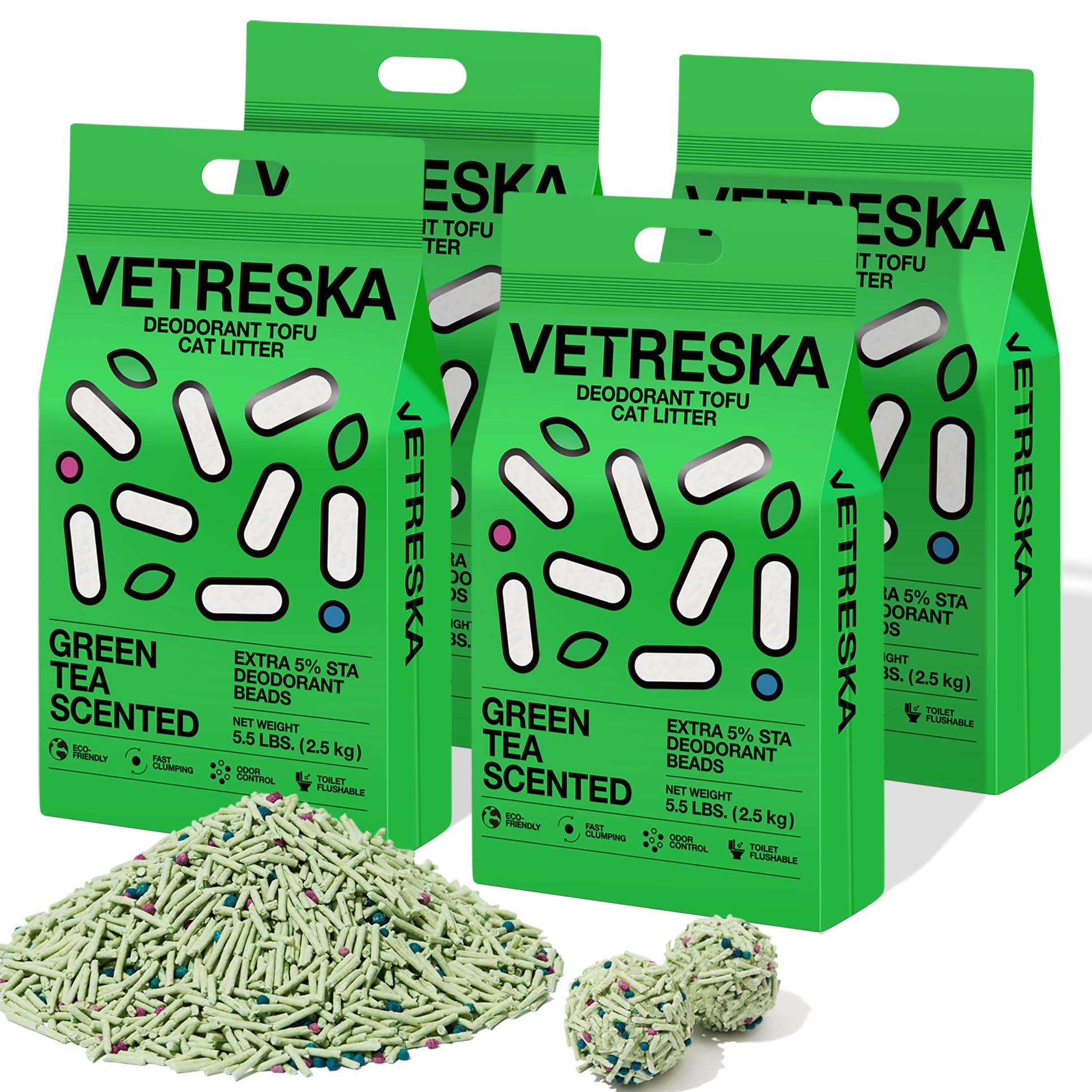 VETRESKA Tofu Litière chat - absorption extrême et formation de grumeaux rapide