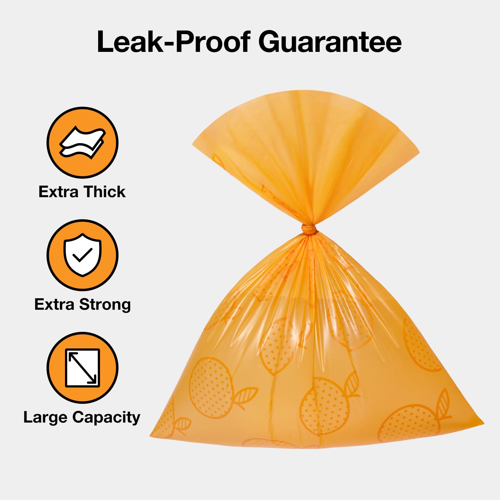 Vetreska sacs-poubelle design mandarine sur fond orange.