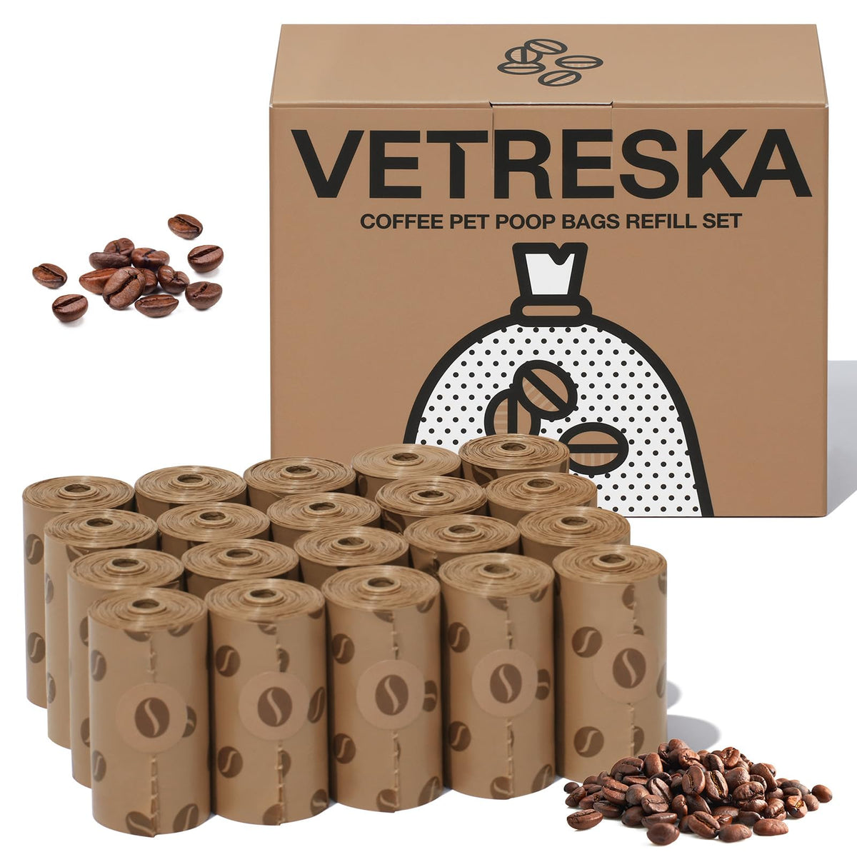 Vetreska sacs-poubelle-chien-arome-cafe: masque l'odeur lors de la promenade.