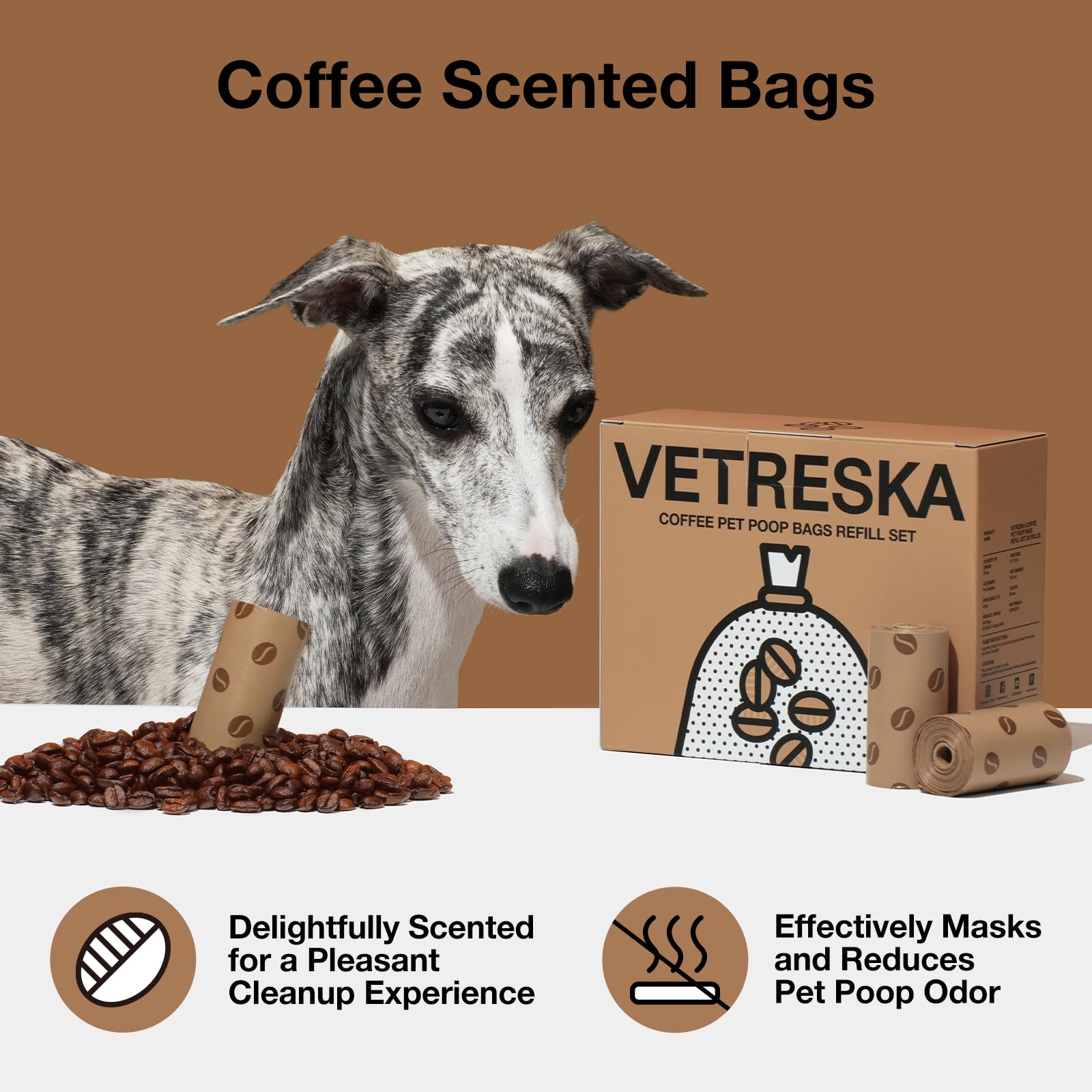 Vetreska sacs-poubelle-chien-forme-feve-cafe: design unique et pratique.