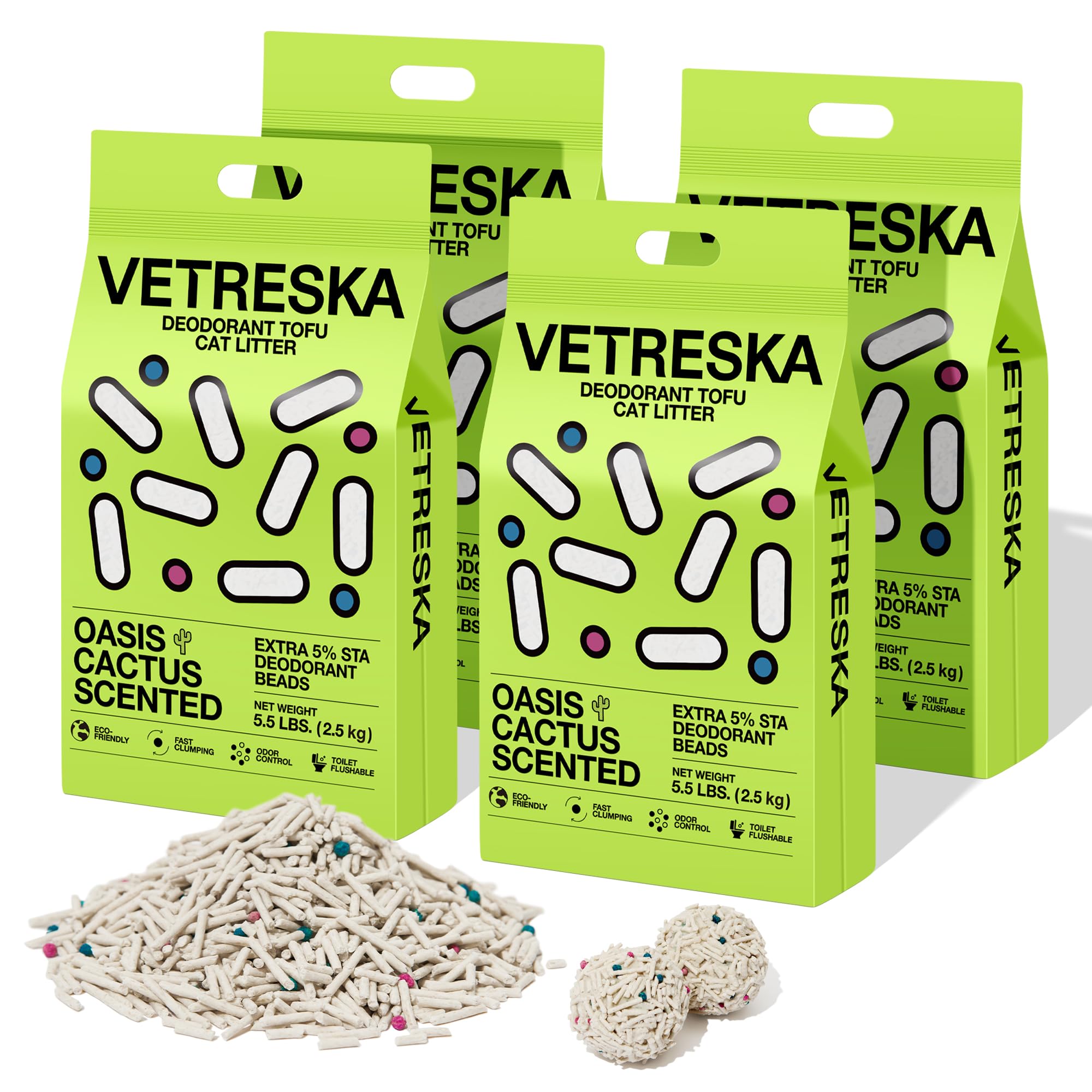Vetreska Litière tofu pour chats – emballage sous vide pour un stockage sûr.
