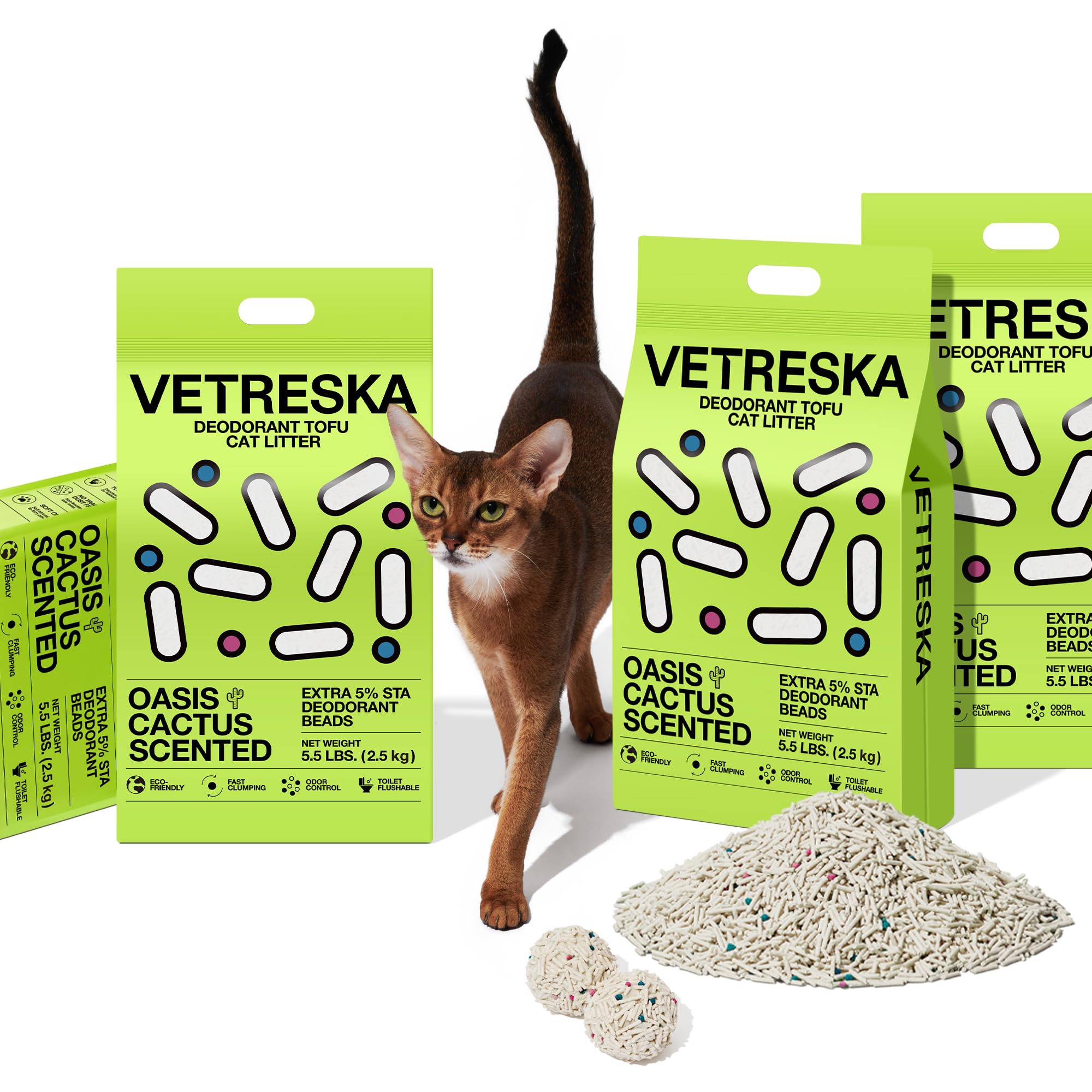 Lot de 4 sacs Vetreska Tofu pour chats – réserve pratique et durable.