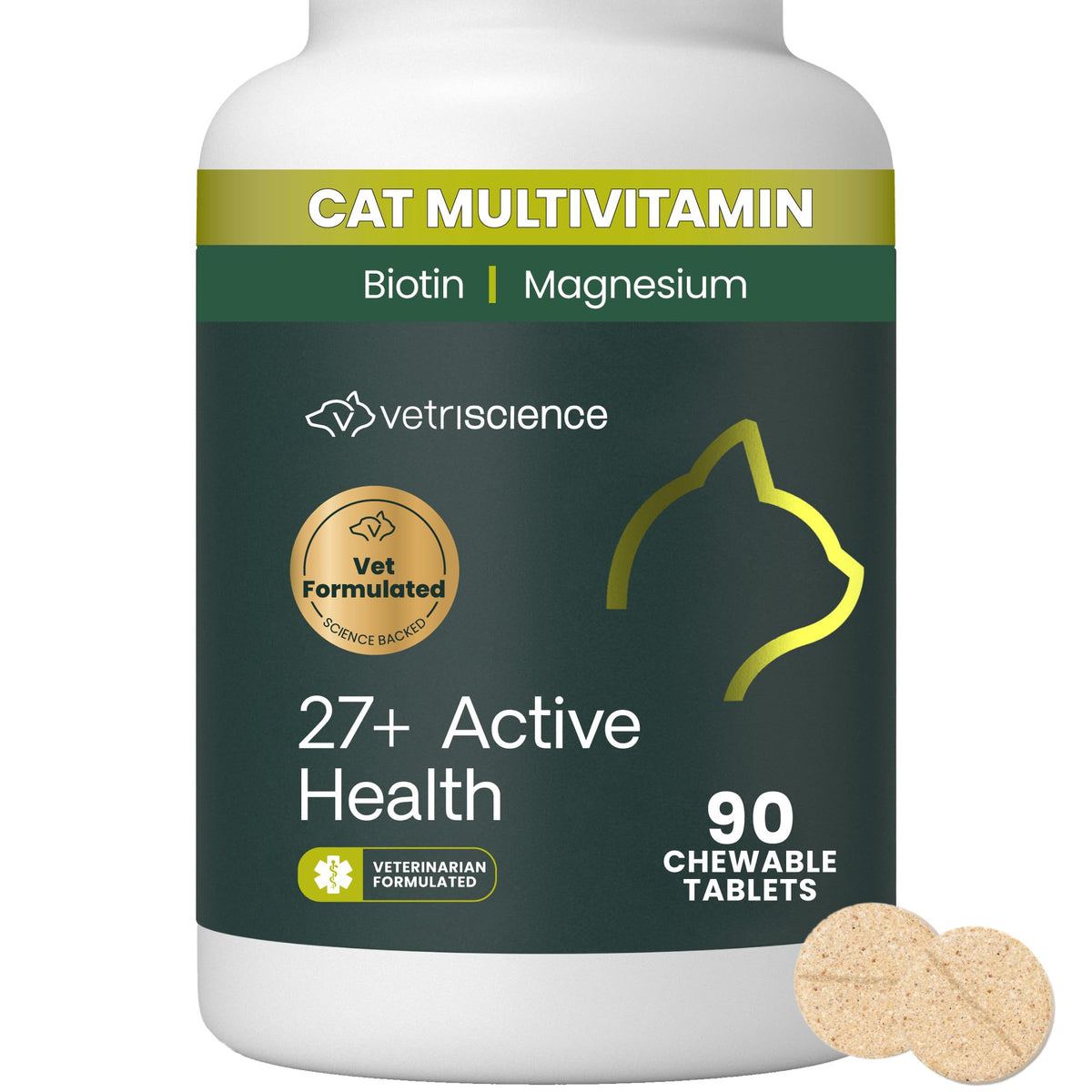 VETRISCIENCE 27+ Active Health, comprimés au goût poisson, soutien potentiel pour énergie et bien-être.