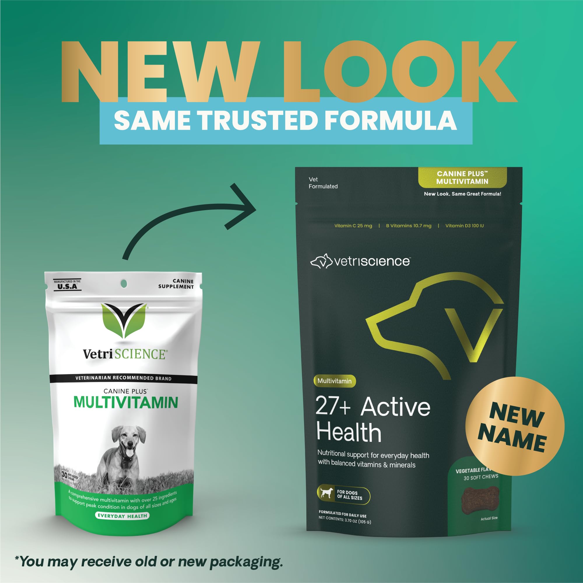Gommes végétales VetriScience 27+ Active Health, soutien appétit et vitalité du chien.