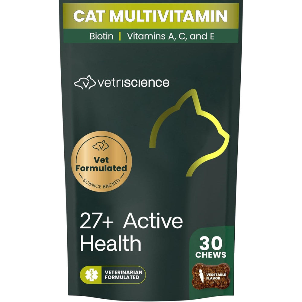 Gomme VetriScience 27+ Active Health pour chat, soutien global et vitalité.