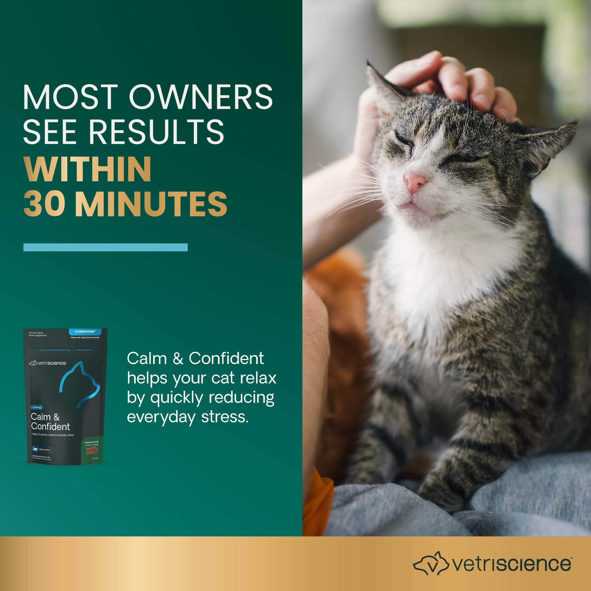 VetriScience Calm & Confident – chat mange, sentiment de calme après la bouchée