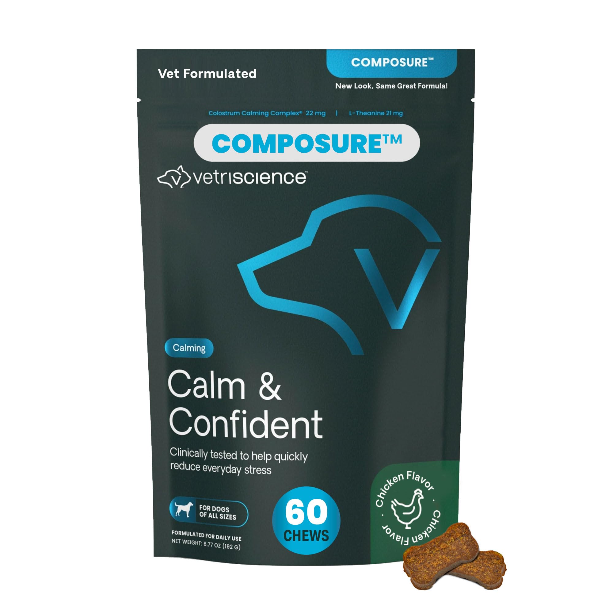 VetriScience Calm & Confident, sac bouchées pratique en voyage pour chien calme.