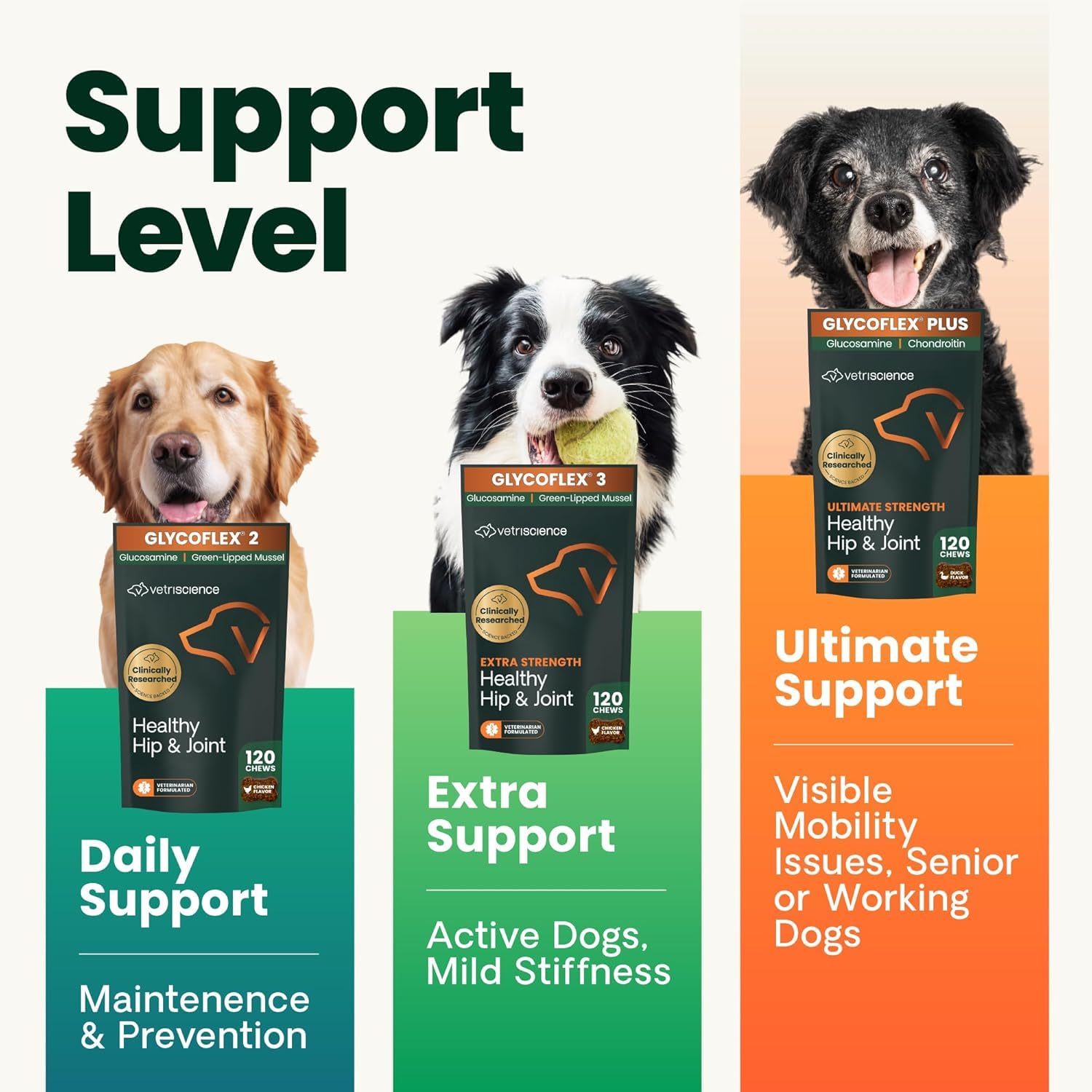 GlycoFlex 3 VetriScience — texture molle des bouchées, appétentes pour chiens.