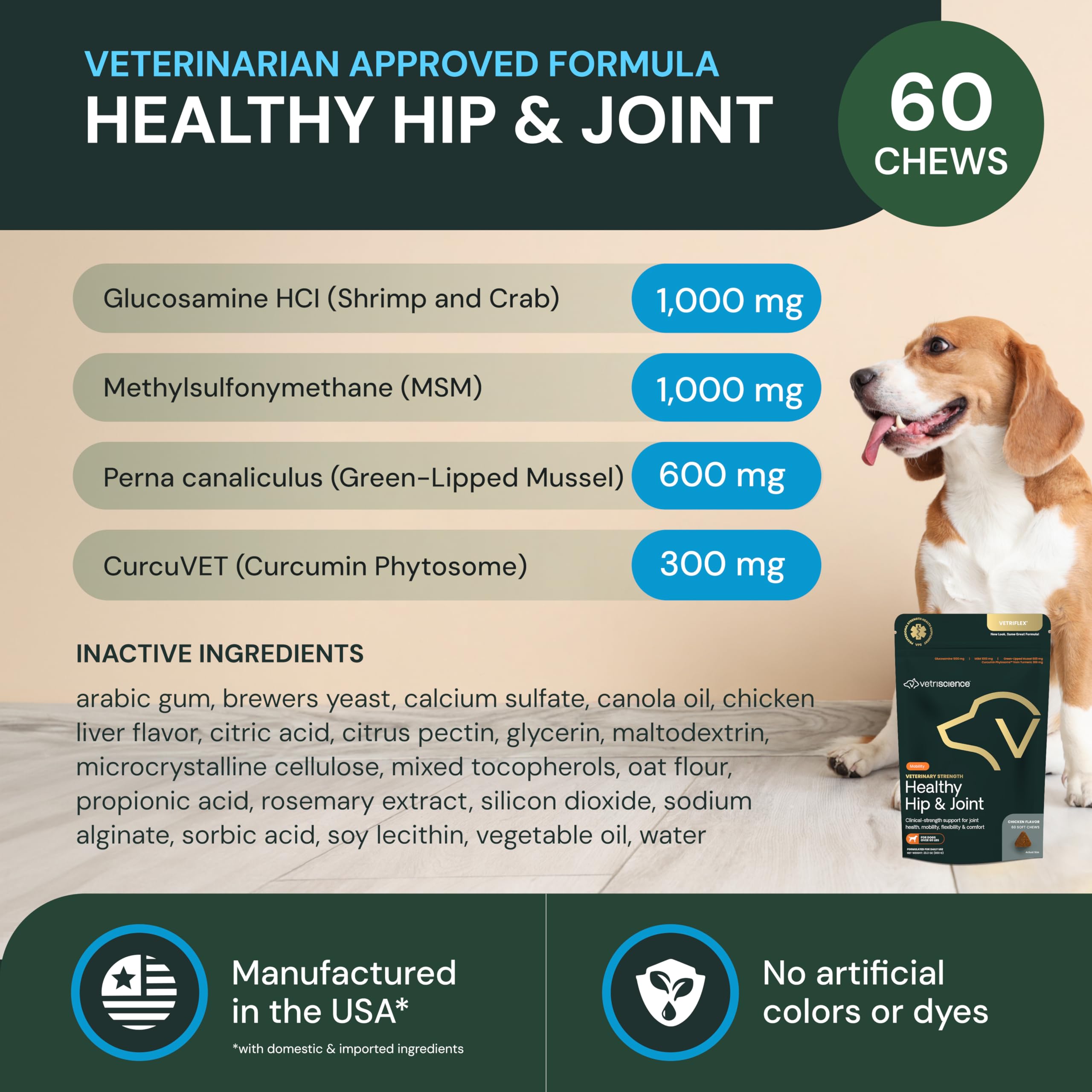 Gommes VetriScience flexibilité et mouvement pour chiens de grande taille.