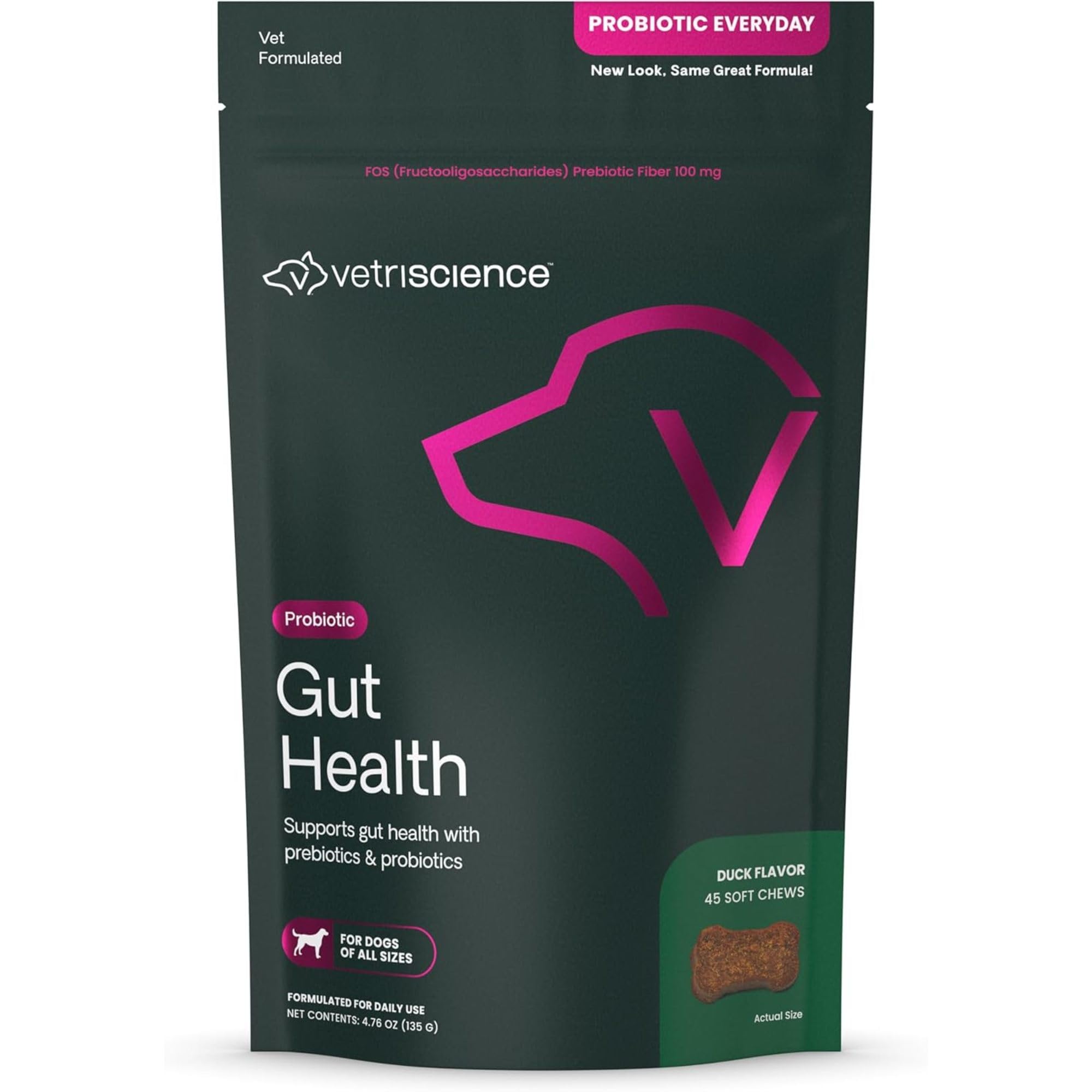 VetriScience Gut Health: friandise probiotiques pour chien, soutien digestif quotidien.