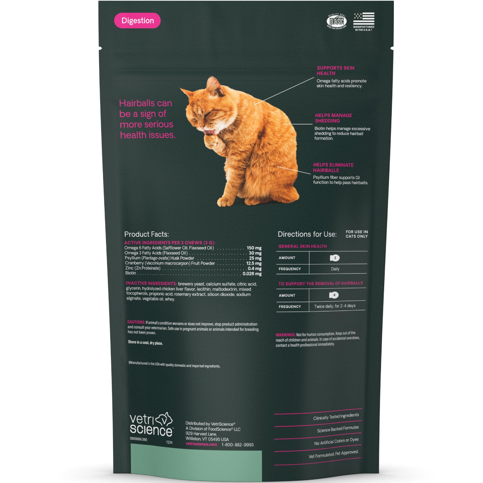 VetriScience Hairball Control – soutien digestif possible pour gérer les cheveux.