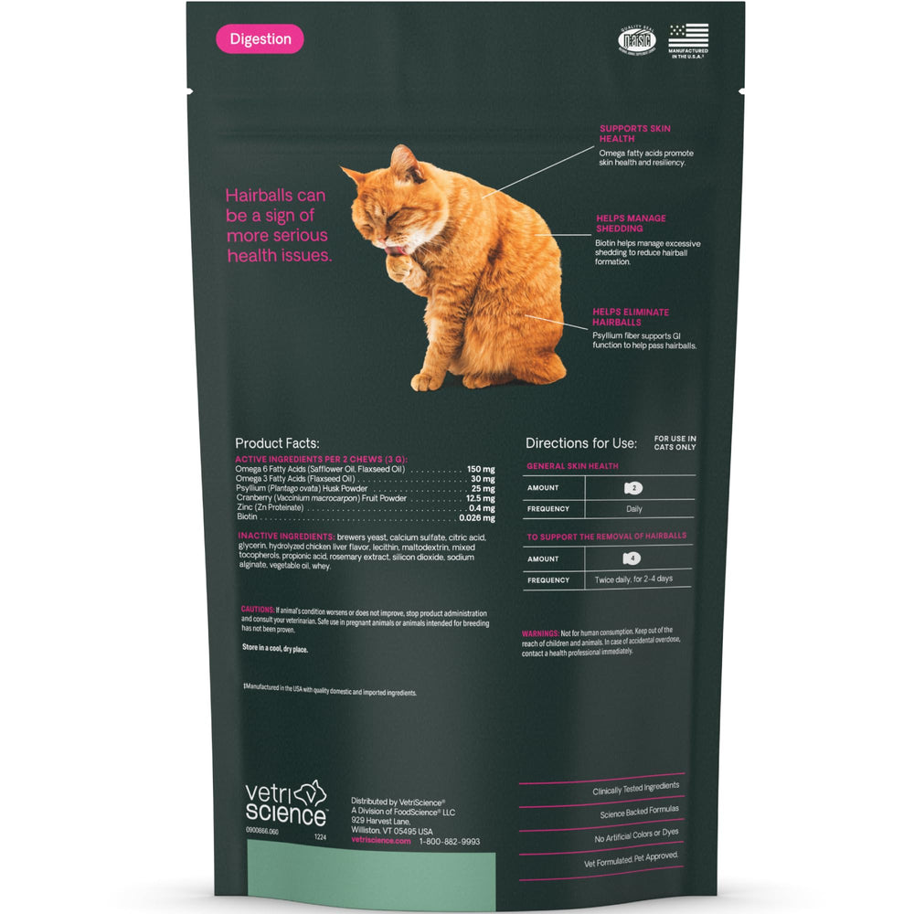 VetriScience Hairball Control – soutien digestif possible pour gérer les cheveux.