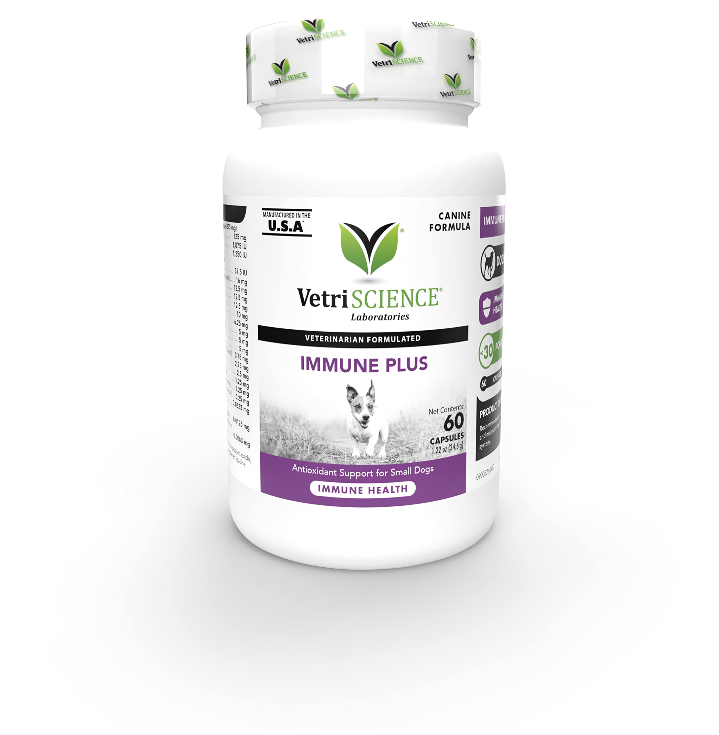 VetriScience Immunity Health: bouteille de capsules pour petits chiens, soutien immunitaire.