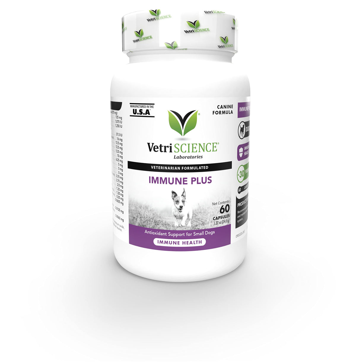 VetriScience Immunity Health: bouteille de capsules pour petits chiens, soutien immunitaire.