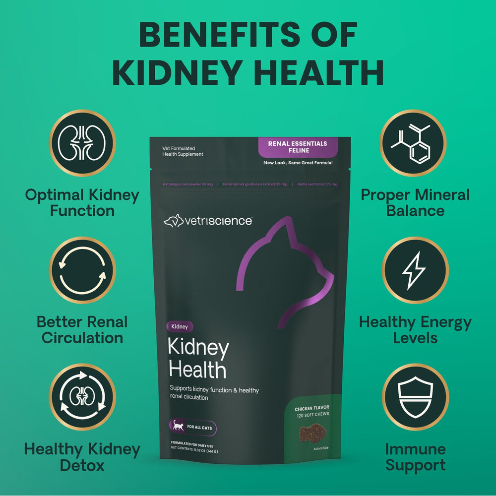 Étiquette VetriScience Kidney Health clairement lisible et utile pour l’utilisation.