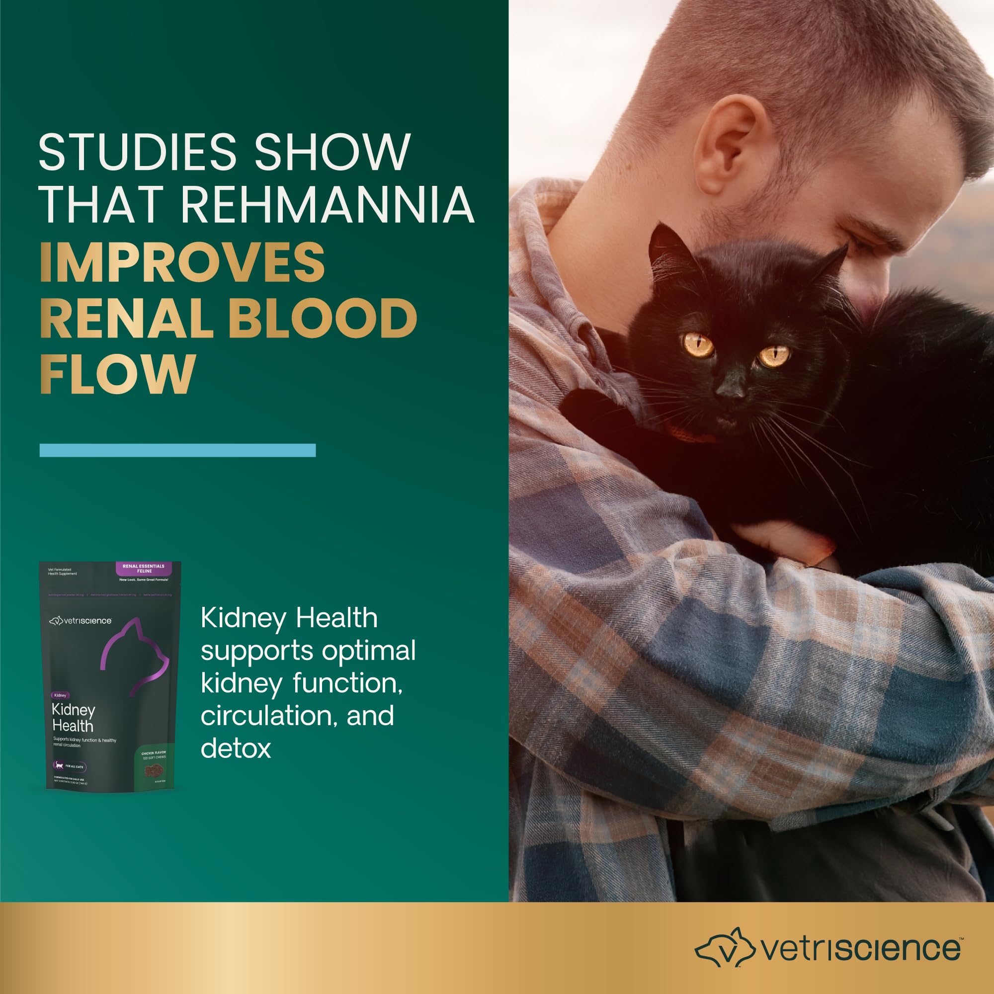 Texture friable des gommes VetriScience Kidney Health facilite l’ingestion par les chats.